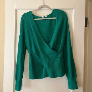 Anthropologie MOTH M Kelly green cross front sweater